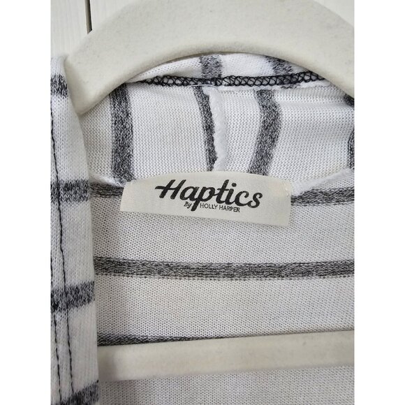 Black & White Buffalo Plaid Open Front Duster Long Cardigan with Stripes Haptics - Picture 3 of 4